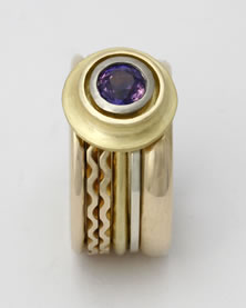 Six band 'Stacking Ring Single-stone' with mauve Sapphire in mixed metals